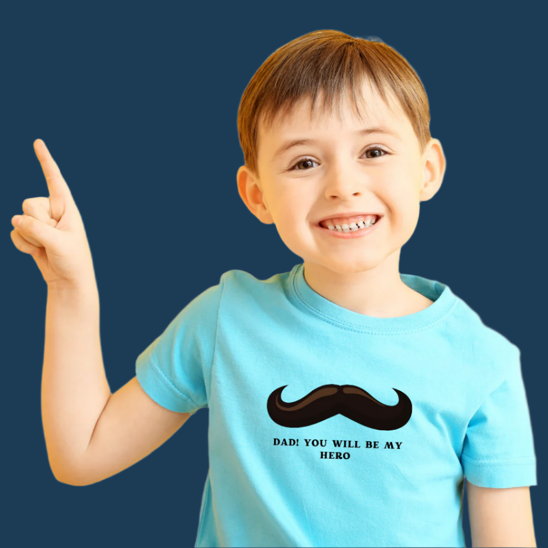 Kids Mustache Print T-shirt, 100% Cotton, Dad Hero Design, Father's Day
